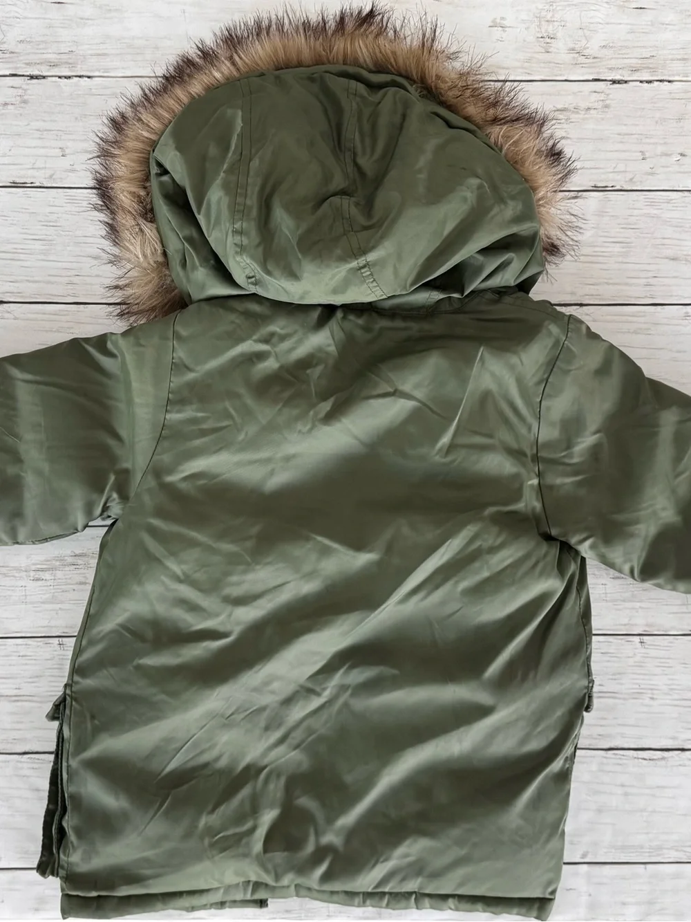GAP Kids Olive Green Hooded Winter Coat with Faux Fur Trim